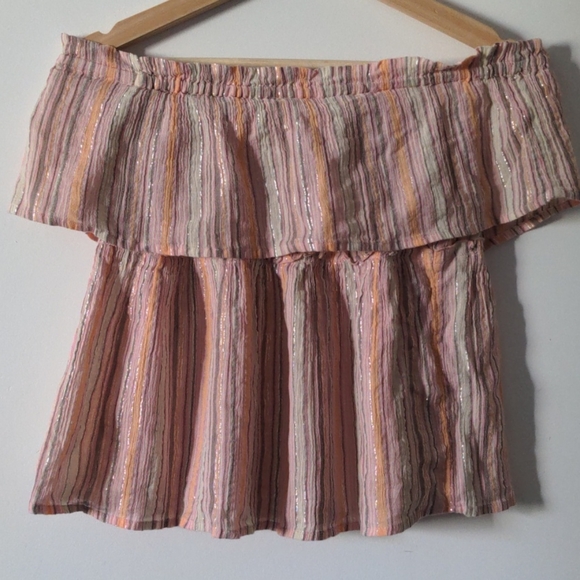 Bohemian off the shoulder pinstriped top - Picture 2 of 5